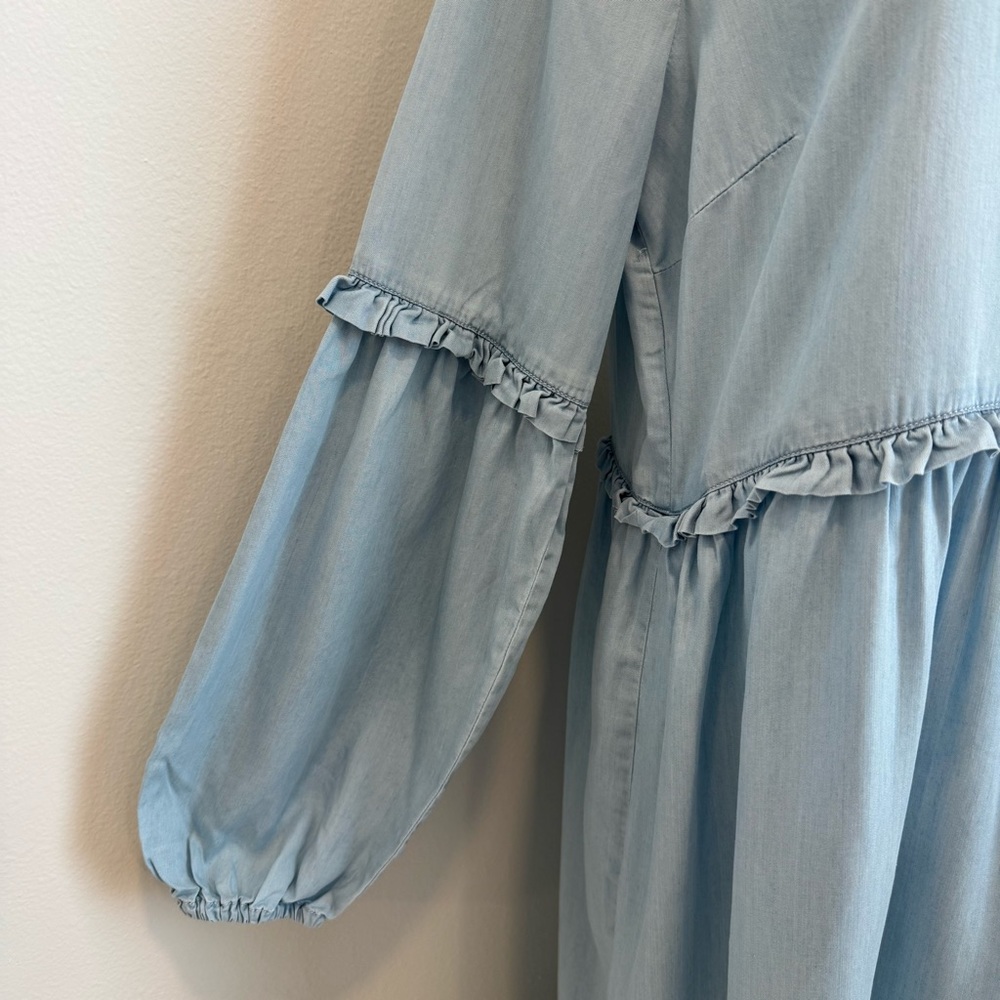 ASOS Light Blue Midi Dress with Long Puff Sleeves Size 12 - Picture 4 of 9